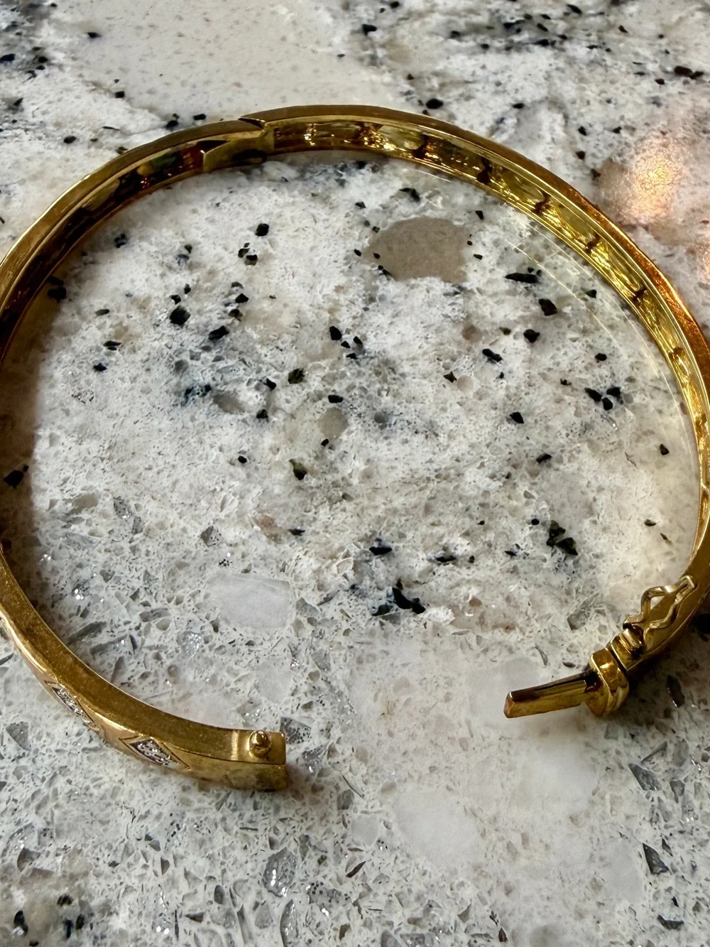 Diamond Pave accent yellow gold over 925 sterling silver hinged bracelet